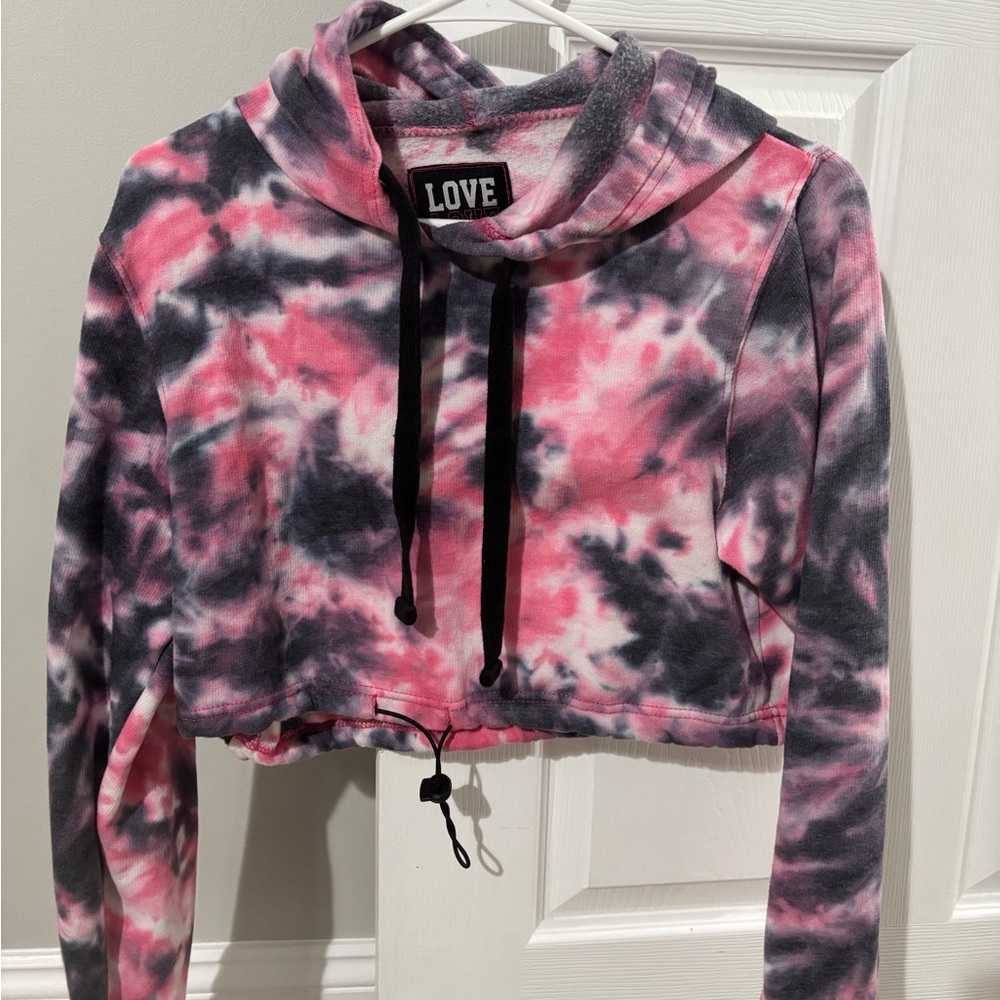 Love Brand Pink and Black Tie-Dye Cropped Hoodie